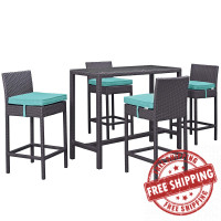 Modway EEI-1964-EXP-TRQ-SET Convene 5 Piece Outdoor Patio Pub Set in Espresso Turquoise