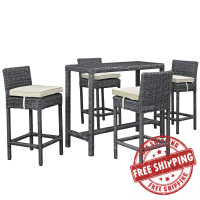 Modway EEI-1972-GRY-BEI-SET Summon 5 Piece Outdoor Patio Sunbrella Pub Set in Antique Canvas Beige
