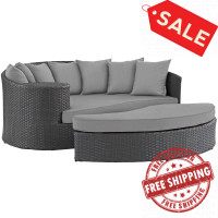 Modway EEI-1982-CHC-GRY Sojourn Outdoor Patio Sunbrella Daybed
