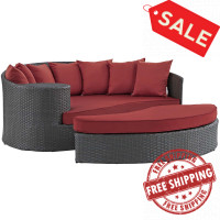 Modway EEI-1982-CHC-RED Sojourn Outdoor Patio Sunbrella Daybed