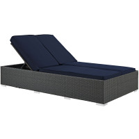 Modway EEI-1983-CHC-NAV Sojourn Outdoor Patio Sunbrella Double Chaise in Chocolate Navy