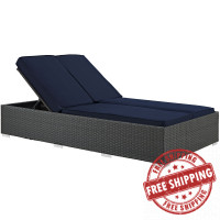 Modway EEI-1983-CHC-NAV Sojourn Outdoor Patio Sunbrella Double Chaise in Chocolate Navy