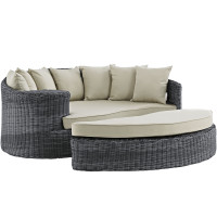 Modway EEI-1993-GRY-BEI Summon Outdoor Patio Sunbrella Daybed in Antique Canvas Beige