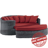 Modway EEI-1993-GRY-RED Summon Outdoor Patio Sunbrella Daybed