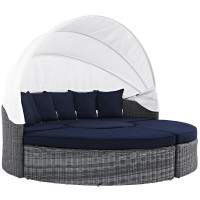Modway EEI-1997-GRY-NAV-SET Summon Canopy Outdoor Patio Sunbrella Daybed in Canvas Navy