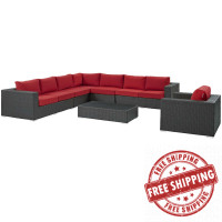 Modway EEI-2013-CHC-RED-SET Sojourn 7 Piece Outdoor Patio Sunbrella Sectional Set