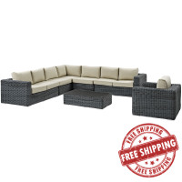 Modway EEI-2014-GRY-BEI-SET Summon 7 Piece Outdoor Patio Sunbrella Sectional Set in Gray Beige