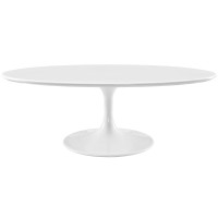 Modway EEI-2018-WHI Lippa 48" Oval-Shaped Wood Top Coffee Table in White