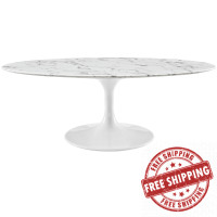 Modway EEI-2022-WHI Lippa 48" Oval-Shaped Artificial Marble Coffee Table in White