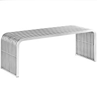 Modway EEI-2102-SLV Pipe Stainless Steel Bench in Silver