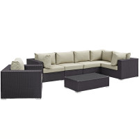 Modway EEI-2157-EXP-BEI-SET Convene 7 Piece Outdoor Patio Sectional Set in Espresso Beige