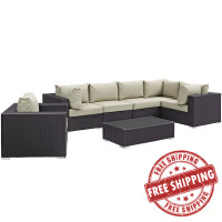 Modway EEI-2157-EXP-BEI-SET Convene 7 Piece Outdoor Patio Sectional Set in Espresso Beige