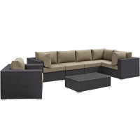 Modway EEI-2157-EXP-MOC-SET Convene 7 Piece Outdoor Patio Sectional Set in Espresso Mocha