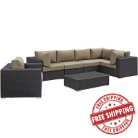 Modway EEI-2157-EXP-MOC-SET Convene 7 Piece Outdoor Patio Sectional Set in Espresso Mocha