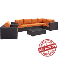 Modway EEI-2157-EXP-ORA-SET Convene 7 Piece Outdoor Patio Sectional Set in Espresso Orange