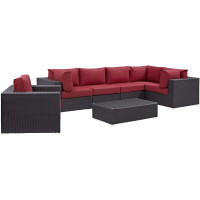 Modway EEI-2157-EXP-RED-SET Convene 7 Piece Outdoor Patio Sectional Set in Espresso Red