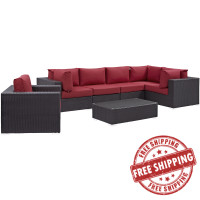 Modway EEI-2157-EXP-RED-SET Convene 7 Piece Outdoor Patio Sectional Set in Espresso Red