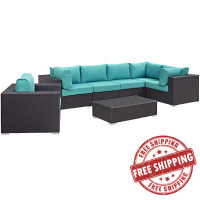 Modway EEI-2157-EXP-TRQ-SET Convene 7 Piece Outdoor Patio Sectional Set in Espresso Turquoise