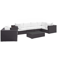Modway EEI-2157-EXP-WHI-SET Convene 7 Piece Outdoor Patio Sectional Set in Espresso White