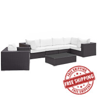 Modway EEI-2157-EXP-WHI-SET Convene 7 Piece Outdoor Patio Sectional Set in Espresso White