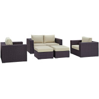 Modway EEI-2158-EXP-BEI-SET Convene 5 Piece Outdoor Patio Sofa Set in Espresso Beige