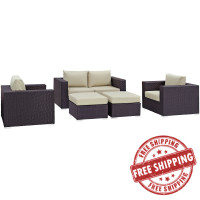 Modway EEI-2158-EXP-BEI-SET Convene 5 Piece Outdoor Patio Sofa Set in Espresso Beige