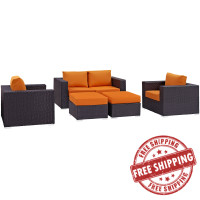 Modway EEI-2158-EXP-ORA-SET Convene 5 Piece Outdoor Patio Sofa Set in Espresso Orange