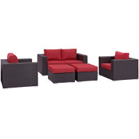 Modway EEI-2158-EXP-RED-SET Convene 5 Piece Outdoor Patio Sofa Set in Espresso Red