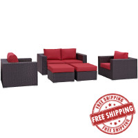 Modway EEI-2158-EXP-RED-SET Convene 5 Piece Outdoor Patio Sofa Set in Espresso Red