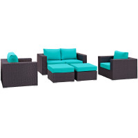 Modway EEI-2158-EXP-TRQ-SET Convene 5 Piece Outdoor Patio Sofa Set in Espresso Turquoise