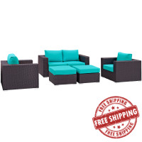 Modway EEI-2158-EXP-TRQ-SET Convene 5 Piece Outdoor Patio Sofa Set in Espresso Turquoise