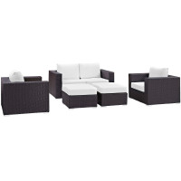 Modway EEI-2158-EXP-WHI-SET Convene 5 Piece Outdoor Patio Sofa Set in Espresso White