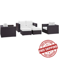 Modway EEI-2158-EXP-WHI-SET Convene 5 Piece Outdoor Patio Sofa Set in Espresso White