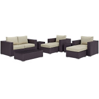 Modway EEI-2159-EXP-BEI-SET Convene 8 Piece Outdoor Patio Sofa Set in Espresso Beige