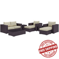 Modway EEI-2159-EXP-BEI-SET Convene 8 Piece Outdoor Patio Sofa Set in Espresso Beige