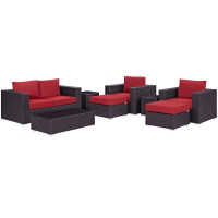 Modway EEI-2159-EXP-RED-SET Convene 8 Piece Outdoor Patio Sofa Set in Espresso Red