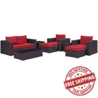 Modway EEI-2159-EXP-RED-SET Convene 8 Piece Outdoor Patio Sofa Set in Espresso Red