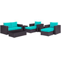 Modway EEI-2159-EXP-TRQ-SET Convene 8 Piece Outdoor Patio Sofa Set in Espresso Turquoise