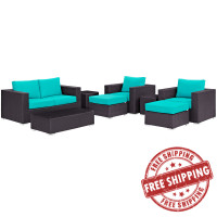 Modway EEI-2159-EXP-TRQ-SET Convene 8 Piece Outdoor Patio Sofa Set in Espresso Turquoise