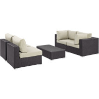 Modway EEI-2163-EXP-BEI-SET Convene 5 Piece Outdoor Patio Sectional Set in Espresso Beige