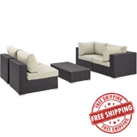 Modway EEI-2163-EXP-BEI-SET Convene 5 Piece Outdoor Patio Sectional Set in Espresso Beige