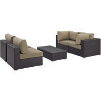 Modway EEI-2163-EXP-MOC-SET Convene 5 Piece Outdoor Patio Sectional Set in Espresso Mocha