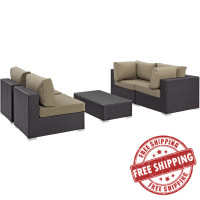 Modway EEI-2163-EXP-MOC-SET Convene 5 Piece Outdoor Patio Sectional Set in Espresso Mocha