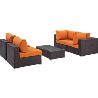 Modway EEI-2163-EXP-ORA-SET Convene 5 Piece Outdoor Patio Sectional Set in Espresso Orange