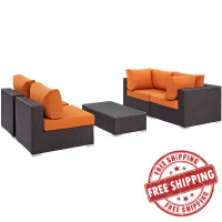 Modway EEI-2163-EXP-ORA-SET Convene 5 Piece Outdoor Patio Sectional Set in Espresso Orange