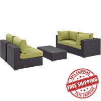 Modway EEI-2163-EXP-PER-SET Convene 5 Piece Outdoor Patio Sectional Set in Espresso Peridot