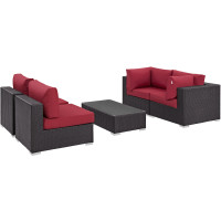 Modway EEI-2163-EXP-RED-SET Convene 5 Piece Outdoor Patio Sectional Set in Espresso Red