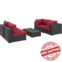 Modway EEI-2163-EXP-RED-SET Convene 5 Piece Outdoor Patio Sectional Set in Espresso Red