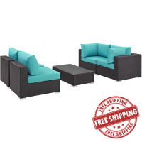 Modway EEI-2163-EXP-TRQ-SET Convene 5 Piece Outdoor Patio Sectional Set in Espresso Turquoise