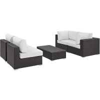 Modway EEI-2163-EXP-WHI-SET Convene 5 Piece Outdoor Patio Sectional Set in Espresso White